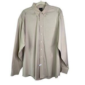 Vintage 90's Jos A, Bank Men's Beige Traveler's Pin Point Dress Shirt 17.5